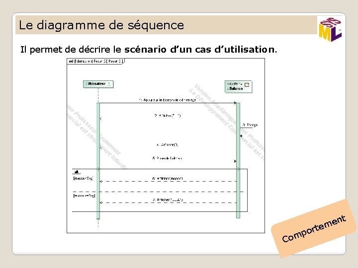Le diagramme de séquence Il permet de décrire le scénario d’un cas d’utilisation. p