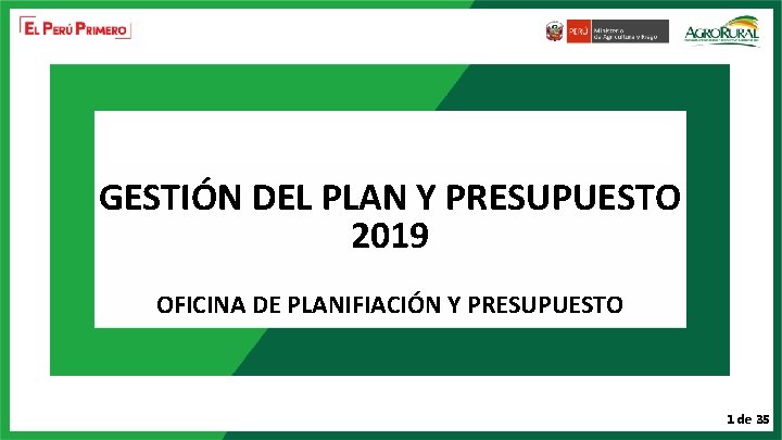 GESTIÓN DEL PLAN Y PRESUPUESTO 2019 OFICINA DE PLANIFIACIÓN Y PRESUPUESTO 1 de 35