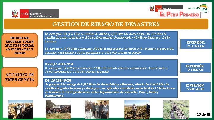 GESTIÓN DE RIESGO DE DESASTRES PROGRAMA REGULAR Y PLAN MULTISECTORIAL ANTE HELADAS Y FRIAJE