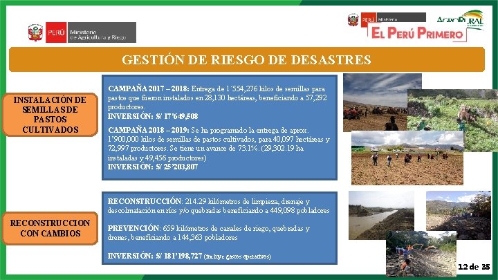 GESTIÓN DE RIESGO DE DESASTRES INSTALACIÓN DE SEMILLAS DE PASTOS CULTIVADOS CAMPAÑA 2017 –