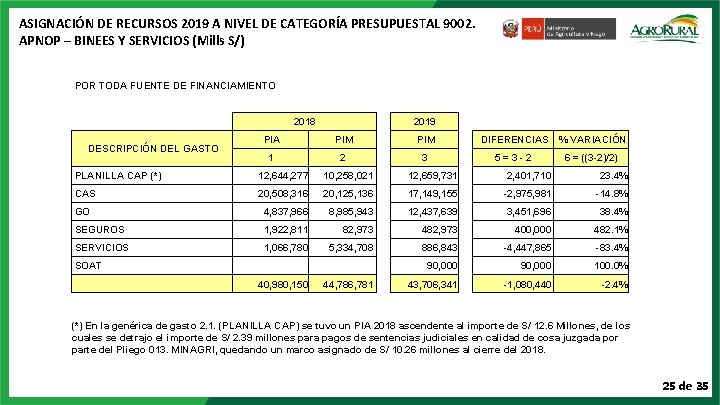 ASIGNACIÓN DE RECURSOS 2019 A NIVEL DE CATEGORÍA PRESUPUESTAL 9002. APNOP – BINEES Y