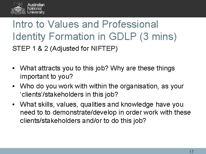 Intro to Values and Professional Identity Formation in GDLP (3 mins) STEP 1 &