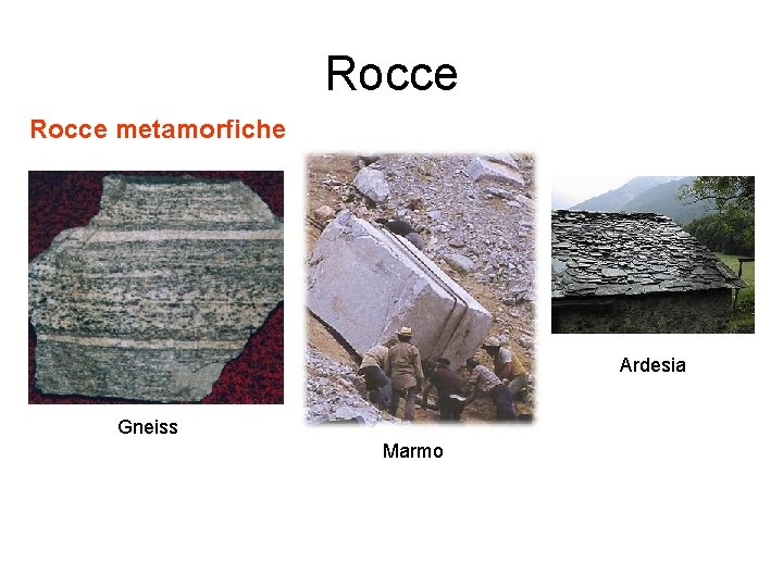 Rocce metamorfiche Ardesia Gneiss Marmo 