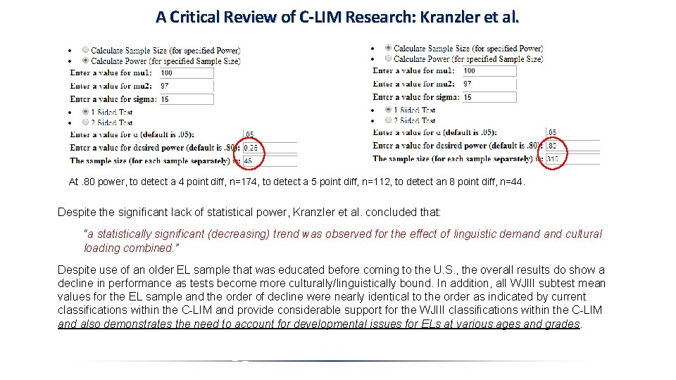 A Critical Review of C-LIM Research: Kranzler et al. At. 80 power, to detect A Critical Review of C-LIM Research: Kranzler et al. At. 80 power, to detect