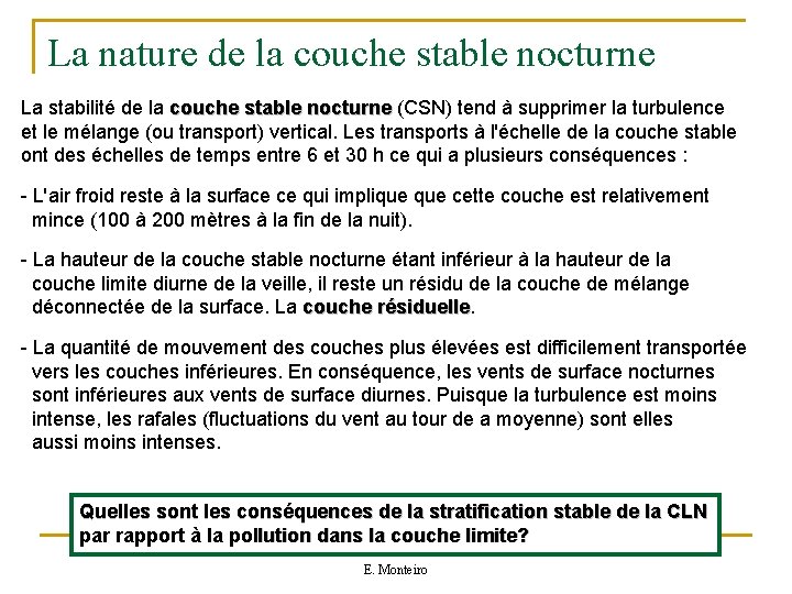 La nature de la couche stable nocturne La stabilité de la couche stable nocturne La nature de la couche stable nocturne La stabilité de la couche stable nocturne