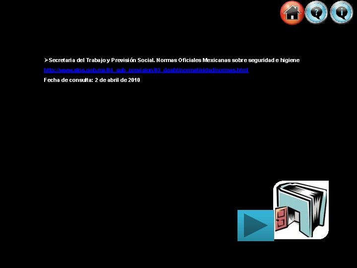 ØSecretaria del Trabajo y Previsión Social. Normas Oficiales Mexicanas sobre seguridad e higiene http: