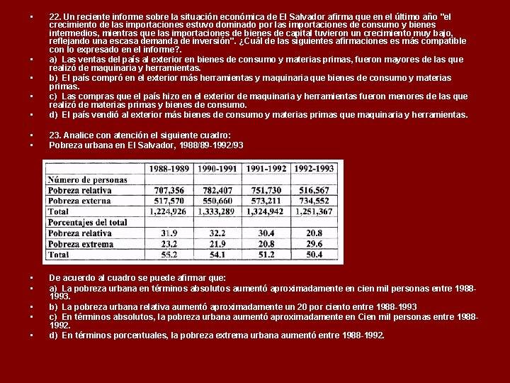  • • 22. Un reciente informe sobre la situación económica de El Salvador
