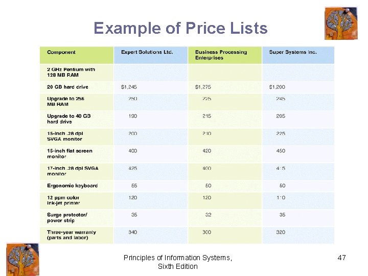 Example of Price Lists Principles of Information Systems, Sixth Edition 47 