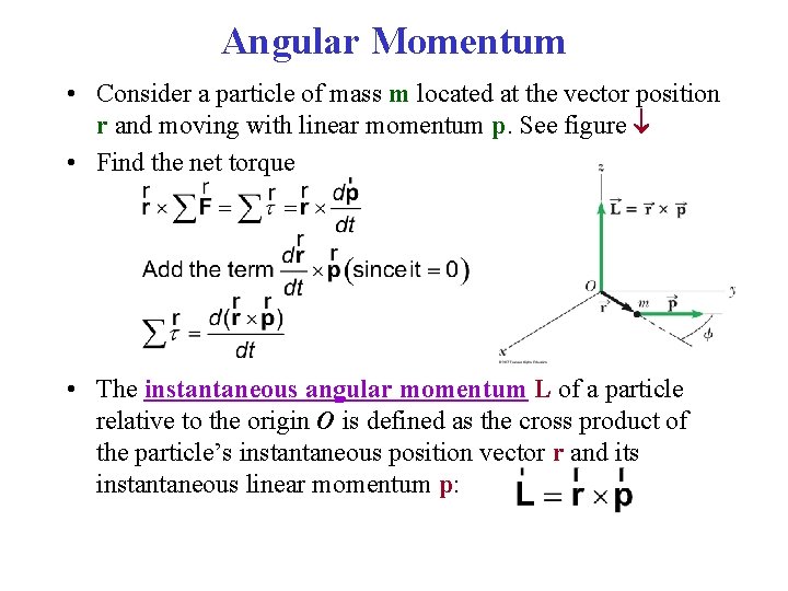 Angular Momentum • Consider a particle of mass m located at the vector position