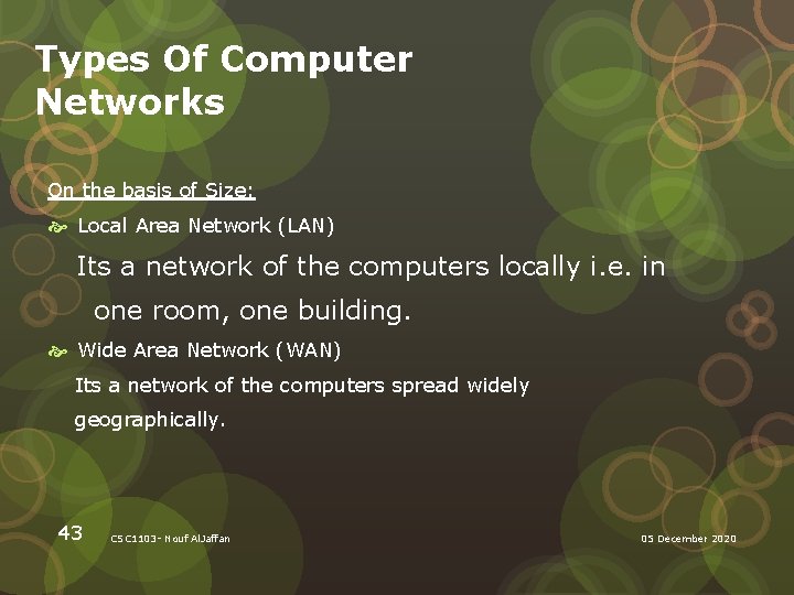 Types Of Computer Networks On the basis of Size: Local Area Network (LAN) Its