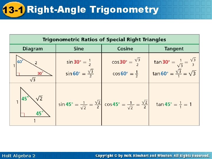 13 -1 Right-Angle Trigonometry Holt Algebra 2 