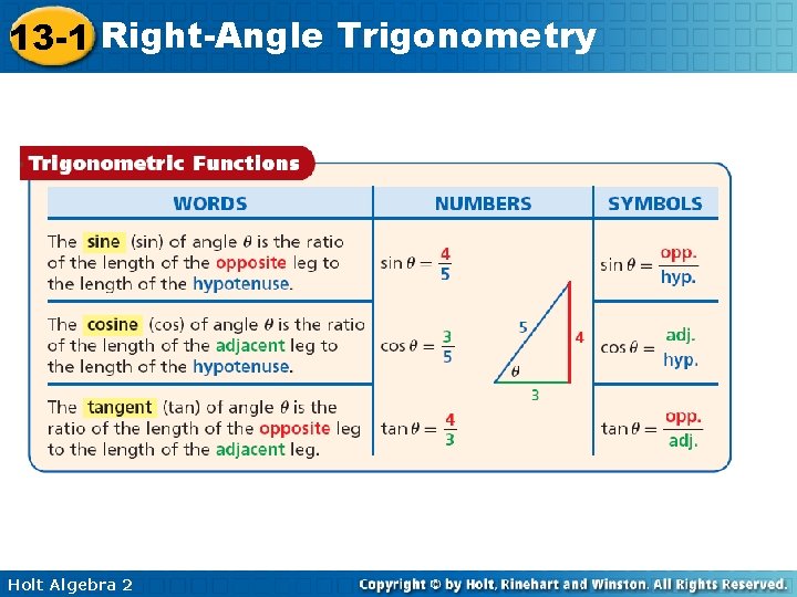 13 -1 Right-Angle Trigonometry Holt Algebra 2 