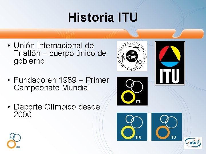 Historia ITU • Unión Internacional de Triatlón – cuerpo único de gobierno • Fundado