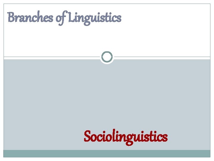 Branches of Linguistics Sociolinguistics 