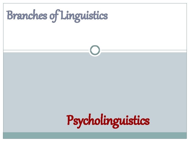 Branches of Linguistics Psycholinguistics 