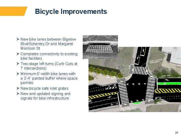 Bicycle Improvements Ø New bike lanes between Bigelow Blvd/Schenley Dr and Margaret Morrison St