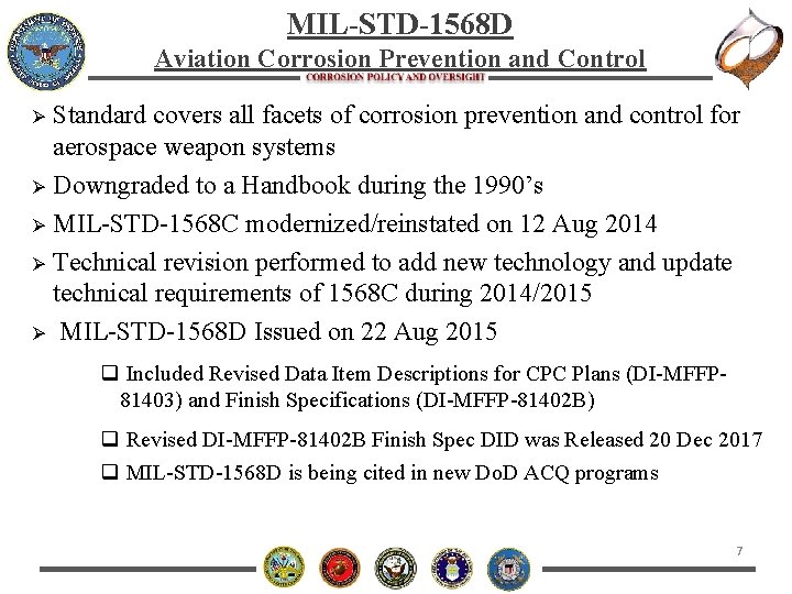 MIL-STD-1568 D Aviation Corrosion Prevention and Control Standard covers all facets of corrosion prevention