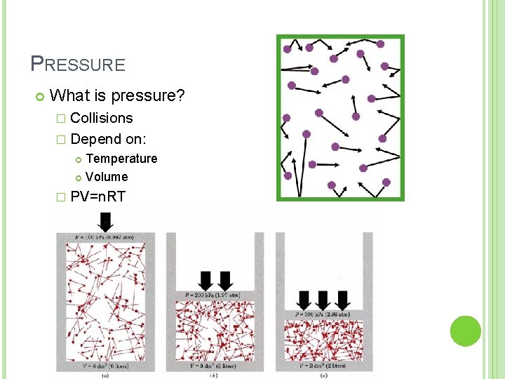 PRESSURE What is pressure? � Collisions � Depend on: Temperature Volume � PV=n. RT