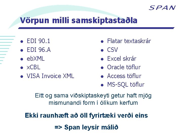 Vörpun milli samskiptastaðla l l l EDI 90. 1 EDI 96. A eb. XML