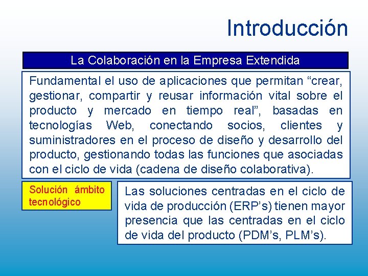Introducción La Colaboración en la Empresa Extendida Fundamental el uso de aplicaciones que permitan Introducción La Colaboración en la Empresa Extendida Fundamental el uso de aplicaciones que permitan