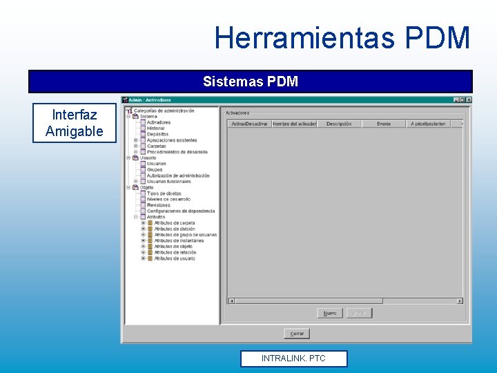 Herramientas PDM Sistemas PDM Interfaz Amigable INTRALINK. PTC Herramientas PDM Sistemas PDM Interfaz Amigable INTRALINK. PTC