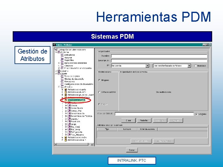 Herramientas PDM Sistemas PDM Gestión de Atributos INTRALINK. PTC Herramientas PDM Sistemas PDM Gestión de Atributos INTRALINK. PTC