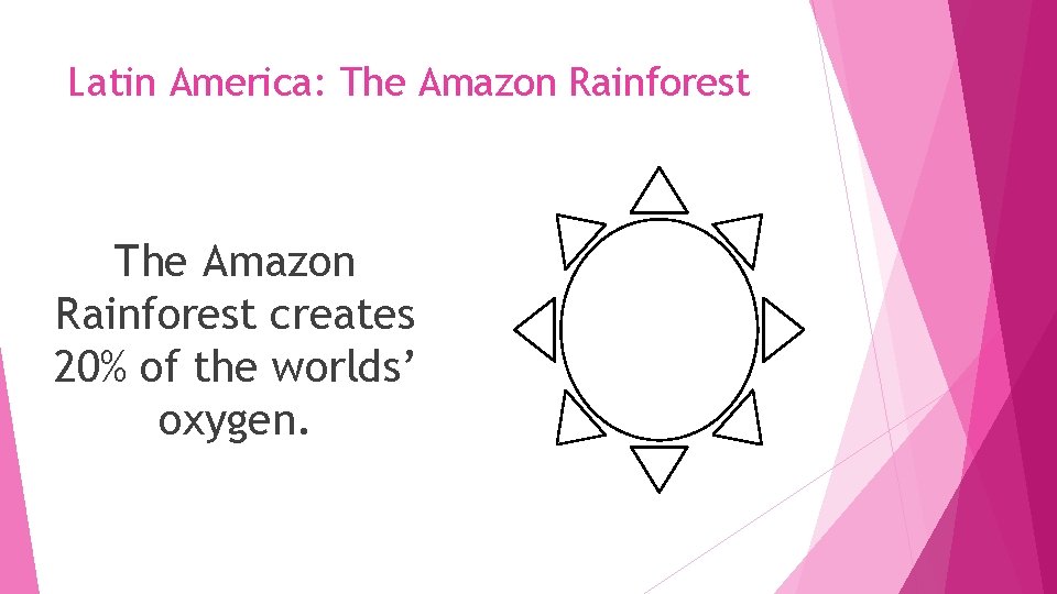 Latin America: The Amazon Rainforest creates 20% of the worlds’ oxygen. 