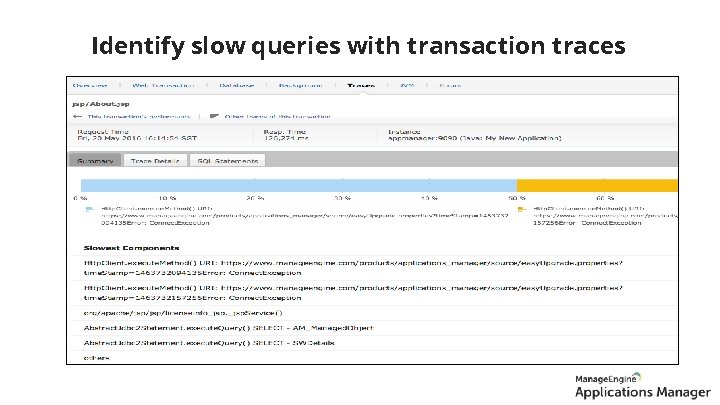 Transaction profiling Identify slow queries with transaction traces 