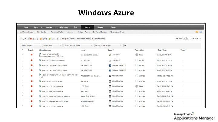Alarms Windows Azure 