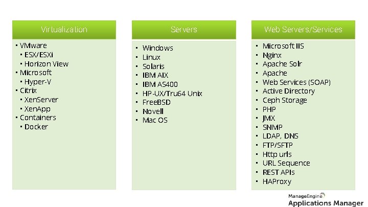 Virtualization • VMware • ESX/ESXi • Horizon View • Microsoft • Hyper-V • Citrix
