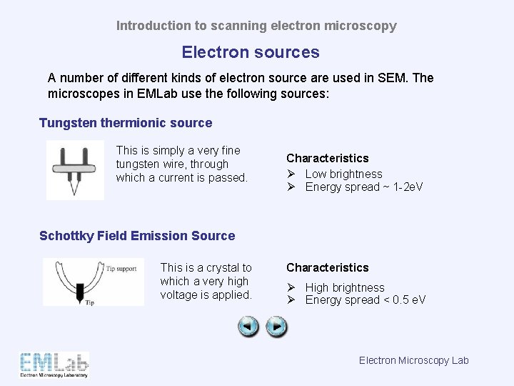Introduction to scanning electron microscopy Electron sources A number of different kinds of electron
