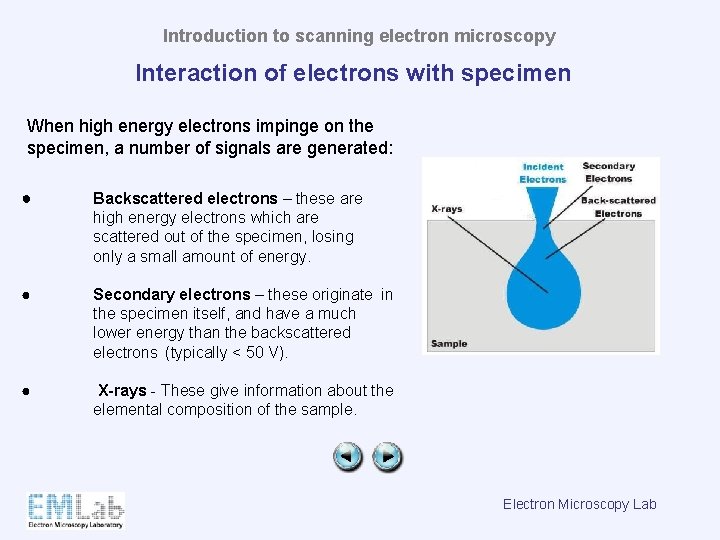 Introduction to scanning electron microscopy Interaction of electrons with specimen When high energy electrons