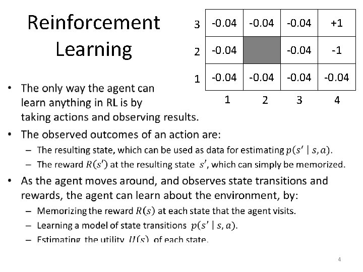 Reinforcement Learning 3 -0. 04 +1 -0. 04 2 3 4 2 -0. 04