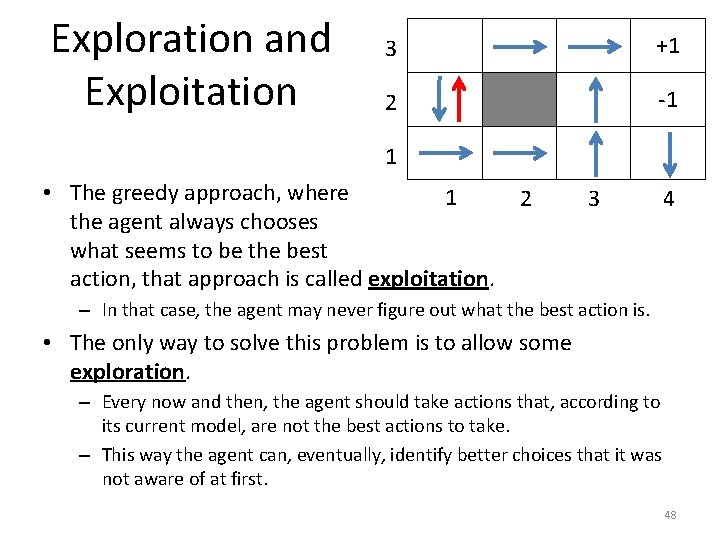 Exploration and Exploitation 3 +1 2 -1 1 • The greedy approach, where 1