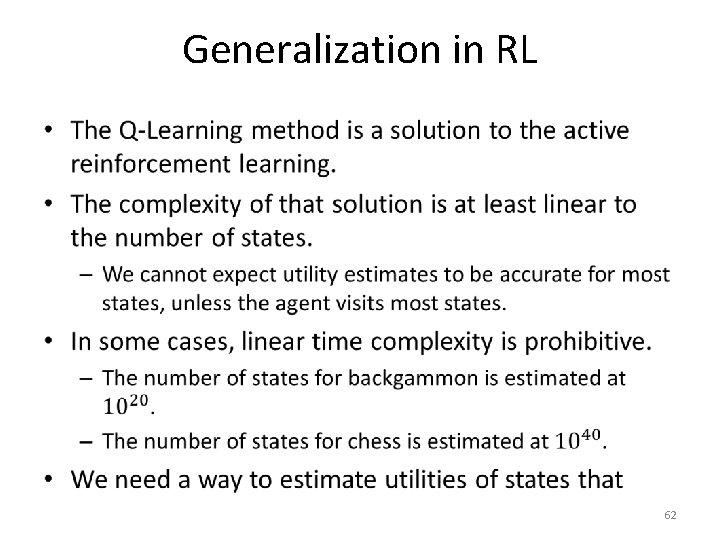 Generalization in RL • 62 