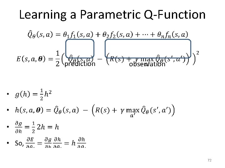 Learning a Parametric Q-Function • prediction observation 72 