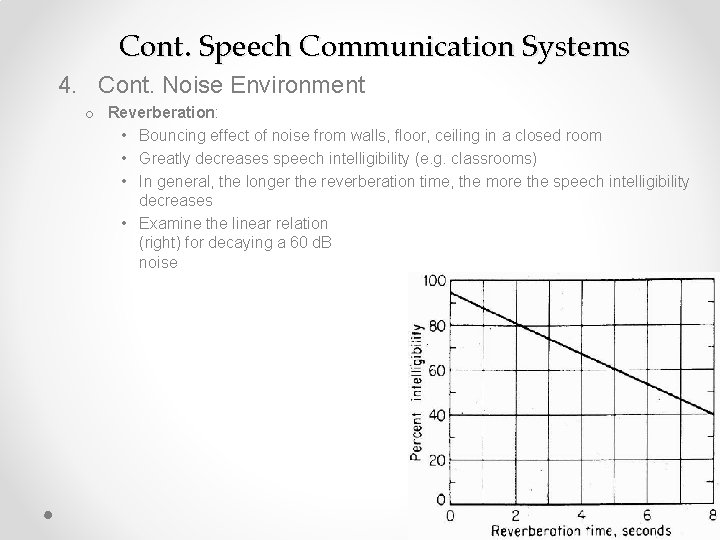 Cont. Speech Communication Systems 4. Cont. Noise Environment o Reverberation: • Bouncing effect of