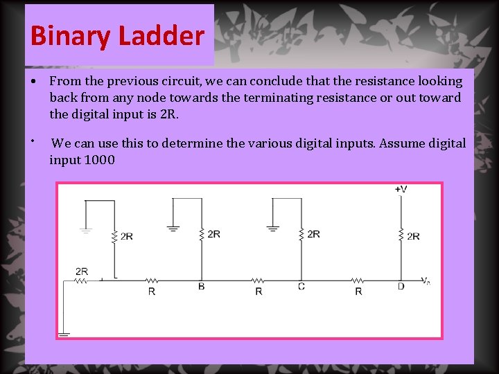 Binary Ladder • From the previous circuit, we can conclude that the resistance looking