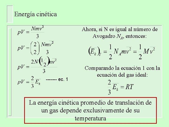 Energía cinética Ahora, si N es igual al número de Avogadro NA, entonces: -------