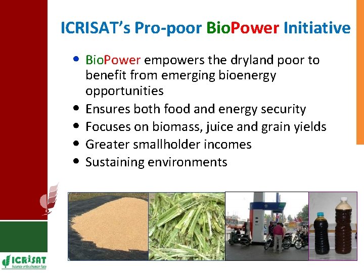 ICRISAT’s Pro-poor Bio. Power Initiative • Bio. Power empowers the dryland poor to •