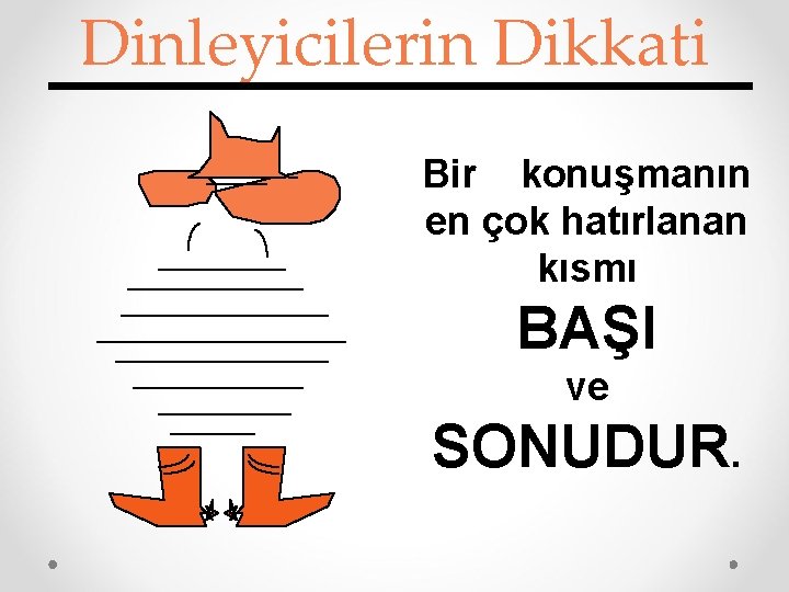 Dinleyicilerin Dikkati Bir konuşmanın en çok hatırlanan kısmı BAŞI ve SONUDUR. 