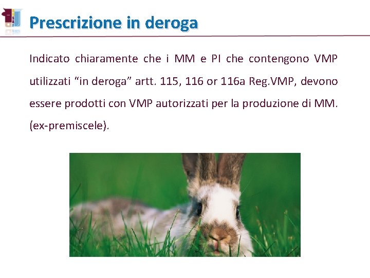 Prescrizione in deroga Indicato chiaramente che i MM e PI che contengono VMP utilizzati