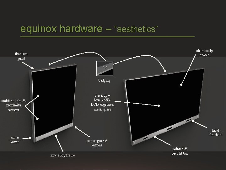 HOME SYSTEMS equinox hardware – “aesthetics” chemically treated titanium paint badging stack up –