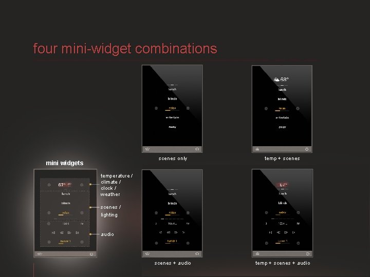 four mini-widget combinations mini widgets scenes only temp + scenes + audio temperature /