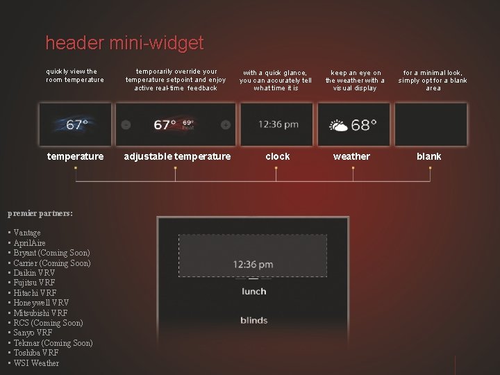header mini-widget quickly view the room temperature temporarily override your temperature setpoint and enjoy