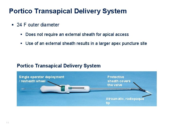 Portico Transapical Delivery System § 24 F outer diameter § Does not require an Portico Transapical Delivery System § 24 F outer diameter § Does not require an