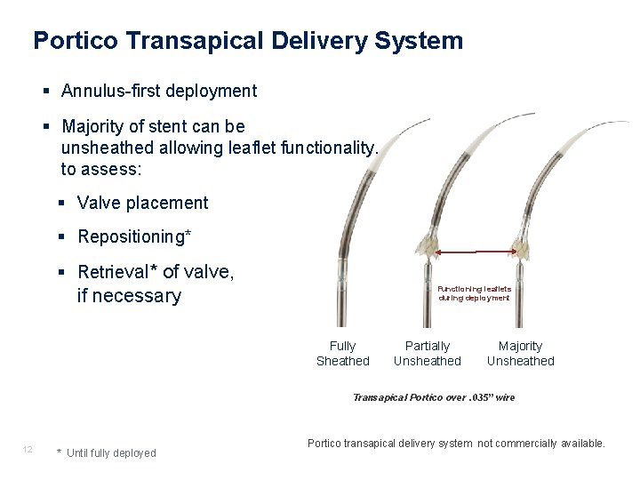 Portico Transapical Delivery System § Annulus-first deployment § Majority of stent can be unsheathed Portico Transapical Delivery System § Annulus-first deployment § Majority of stent can be unsheathed