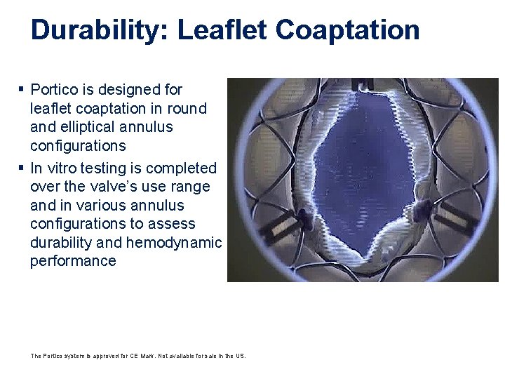 Durability: Leaflet Coaptation § Portico is designed for leaflet coaptation in round and elliptical Durability: Leaflet Coaptation § Portico is designed for leaflet coaptation in round and elliptical