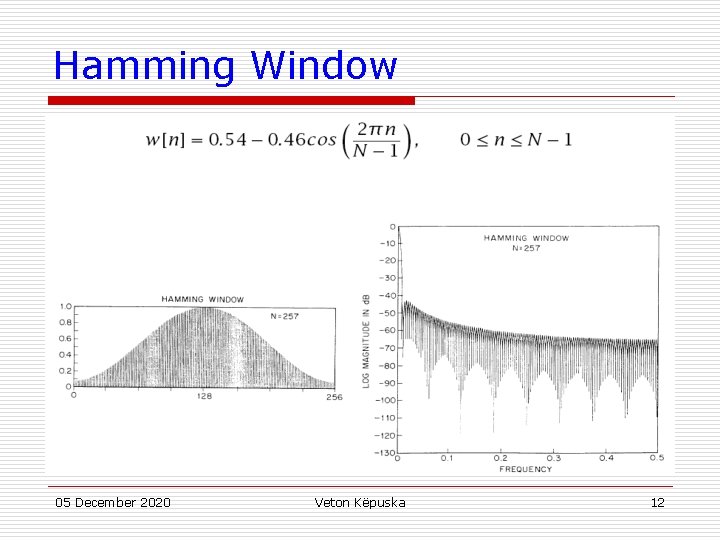 Hamming Window 05 December 2020 Veton Këpuska 12 