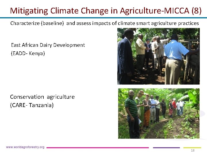 Mitigating Climate Change in Agriculture-MICCA (8) Characterize (baseline) and assess impacts of climate smart Mitigating Climate Change in Agriculture-MICCA (8) Characterize (baseline) and assess impacts of climate smart